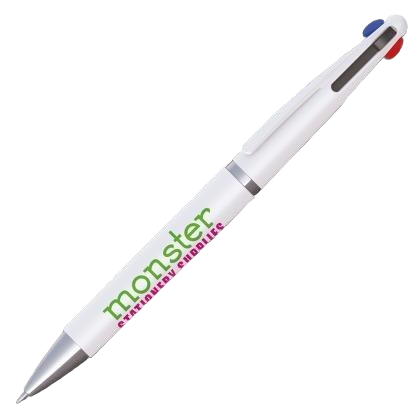 Quad 4 Colour in 1 Ballpoint Pen - White - Silver