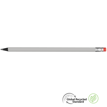 Supersaver GRS Recycled Pencil with Eraser - Silver - Black with Eraser