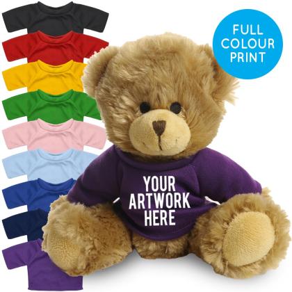 Printed 20cm Charles Jointed bear - Purple t-shirt
