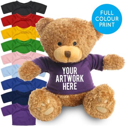 Printed Brown 22cm Edward bear - Purple t-shirt