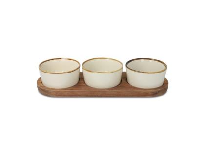InSideOut Wooden stand with 3 ceramic round bowls
