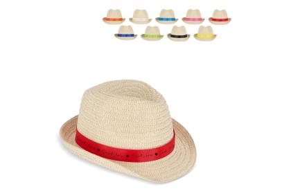 Plant straw hat with coloured band