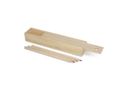 Colouring pencils in wooden sliding box