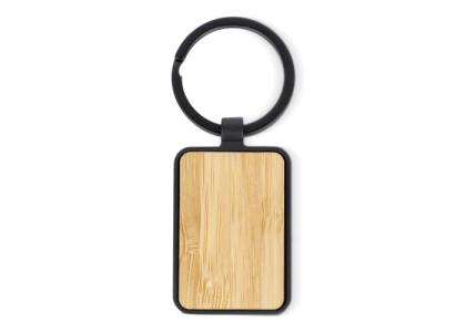 Bamboo and metal keychain rectangle