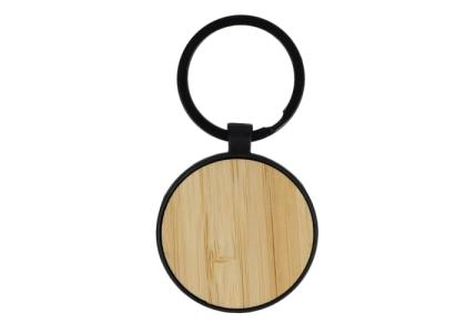 Bamboo and metal keychain round