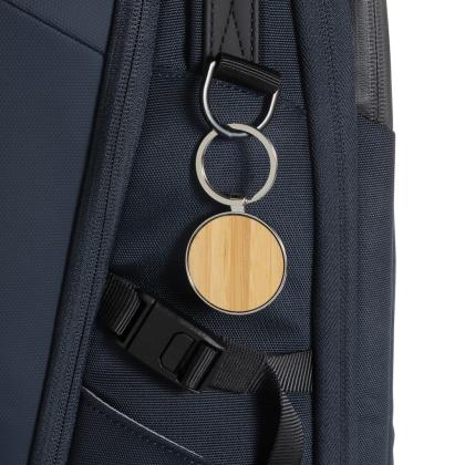 RCS recycled zinc alloy round keychain with bamboo RCS recycled zinc alloy round keychain with bamboo