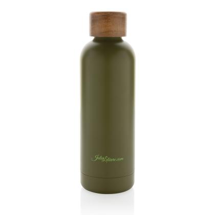 Wood RCS certified recycled stainless steel vacuum bottle