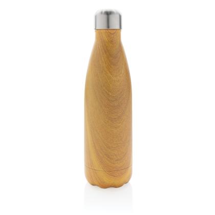 Vacuum insulated stainless steel bottle with wood print
