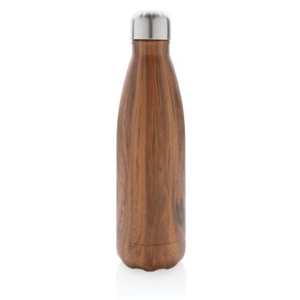 Vacuum insulated stainless steel bottle with wood print