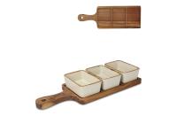 InSideOut Wooden serving board with 3 ceramic bowls