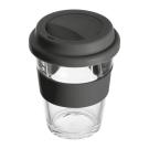 Glass mug with silicon sleeve and lid