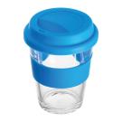 Glass mug with silicon sleeve and lid
