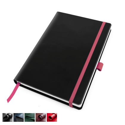 Universal Leather A5 Casebound Notebook with Elastic Strap & Pen Loop, made in the UK in a choice of 6 colours.