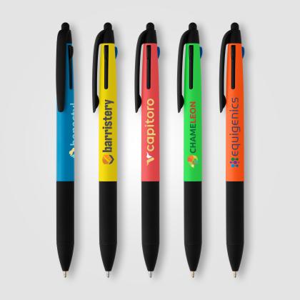 Malta Recycled Plastic 3-in-1 Stylus Neon Grip Multi-Ink Pen