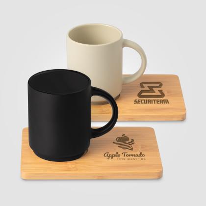 Caf&eacute; Duo - 325 ml Ceramic Mug & Bamboo Board Set