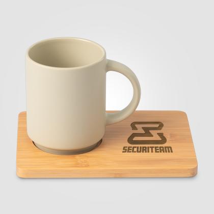 Caf&eacute; Duo - 325 ml Ceramic Mug & Bamboo Board Set