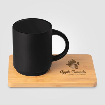 Caf&eacute; Duo - 325 ml Ceramic Mug & Bamboo Board Set