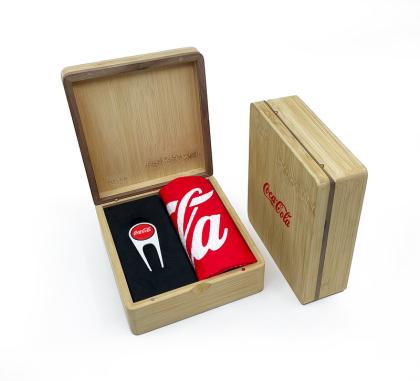 MINI HINGED MAGNETIC BAMBOO TOWEL AND REVO GOLF PRESENTATION BOX