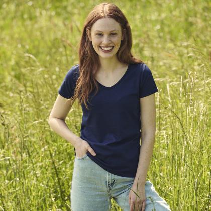 Iconic V-Neck Women Colour T-Shirt - DEEP NAVY