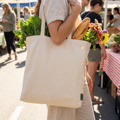 KUNGWI GOTS Certified Organic Canvas Tote Bag