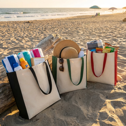 KUKU Natural Canvas Shopper With Coloured Gussets