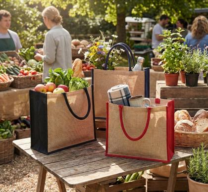 TEMBO CT Coloured Gusset Jute Shopper Bag 