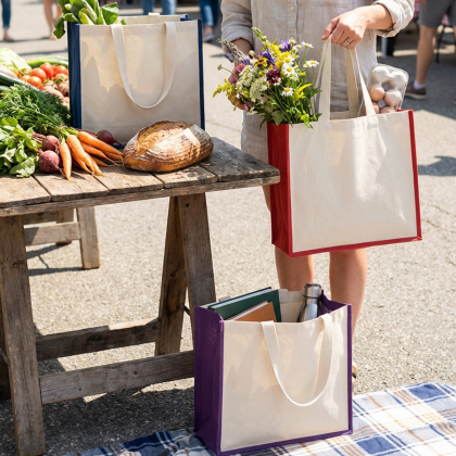 KONGONI Canvas Shopper Bag With Dyed Jute Gussets