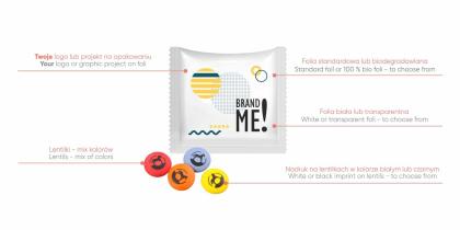 CHOCOLATE LENTILS WITH PRINT BRAND ME! SWEET BAG