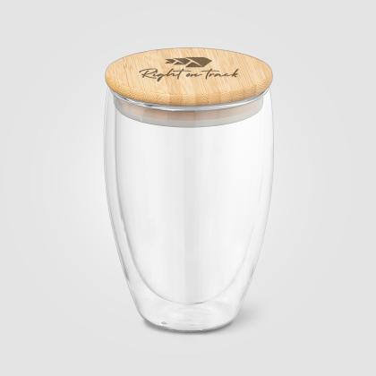 Sculpture - 355 ml Double Wall Glass Tumbler with Bamboo Lid