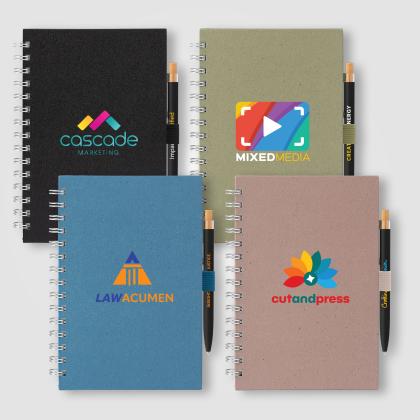 Terra Recycled Milk Carton Hard Cover Spiral A5 Notebook & Reborn Pen Set