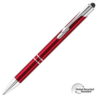 Electra-i Classic Metal GRS Recycled Ballpoint Pen with Stylus- Red