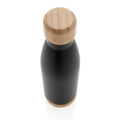 Vacuum stainless steel bottle with bamboo lid and bottom