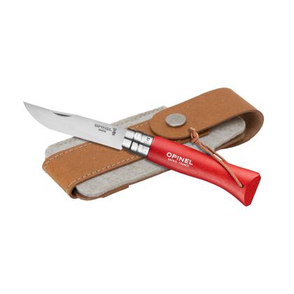 Opinel Colorama No 08 pocket knife in a belt pouch