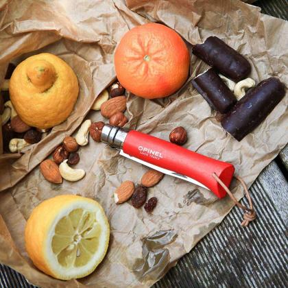 Opinel Colorama No 08 pocket knife in a belt pouch