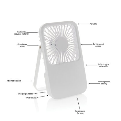 Aervina RCS recycled plastic re-chargeable desk fan