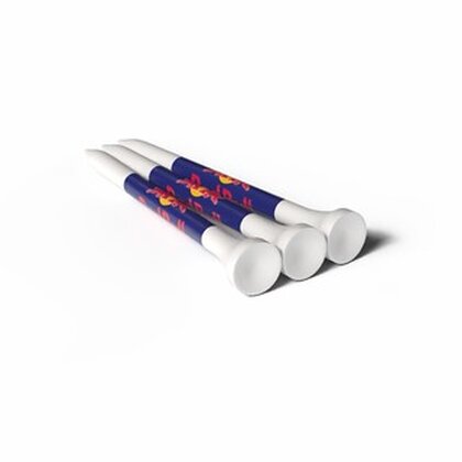 54MM WHITE BAMBOO GOLF TEES PRINTED 3 COLOURS ON THE SHANK