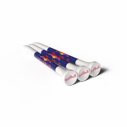 70MM WHITE BAMBOO GOLF TEES PRINTED 1 COLOUR IN THE CUP AND 3 COLOURS ON THE SHANK