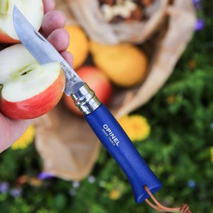 Opinel Colorama No 08 pocket knife in a belt pouch