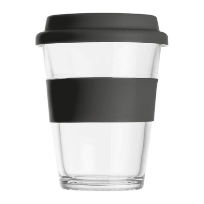 Glass mug with silicon sleeve and lid