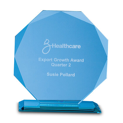 14.5cm x 14.5cm x 10mm Jade Glass Facetted Octagon Award E163104