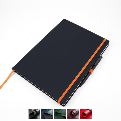 Universal Leather A4 Casebound Notebook with Elastic Strap & Pen Loop, made in the UK in a choice of 6 colours.