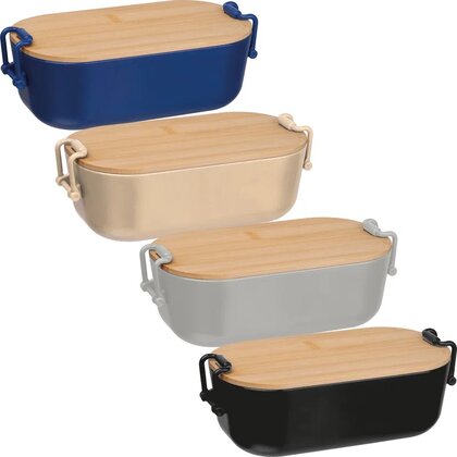 Lunchbox with bamboo lid and clamp closure. JAVIER