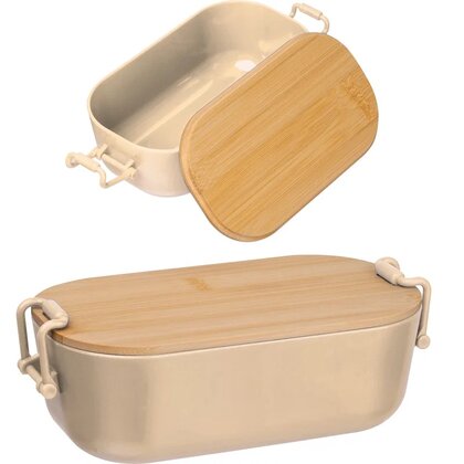 Lunchbox with bamboo lid and clamp closure. JAVIER