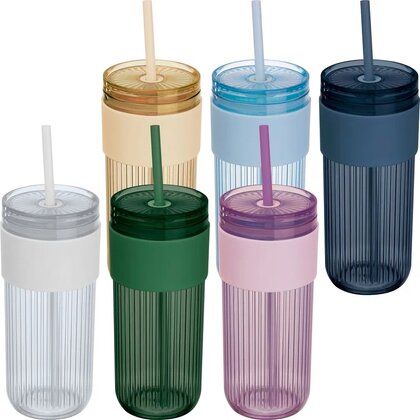 Ribbed cup with straw &ndash; 660ml SOLEDAD