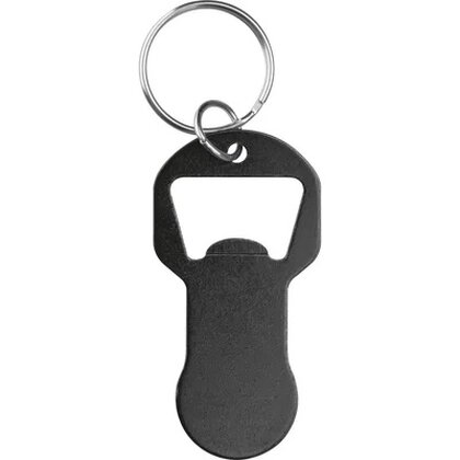 Recycled aluminum keychain with shopping cart release and bottle opener OLIVER