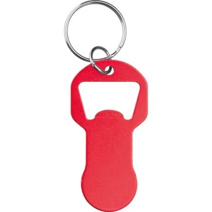Recycled aluminum keychain with shopping cart release and bottle opener OLIVER
