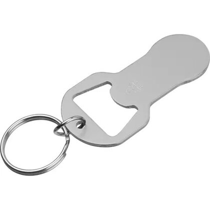 Recycled aluminum keychain with shopping cart release and bottle opener OLIVER