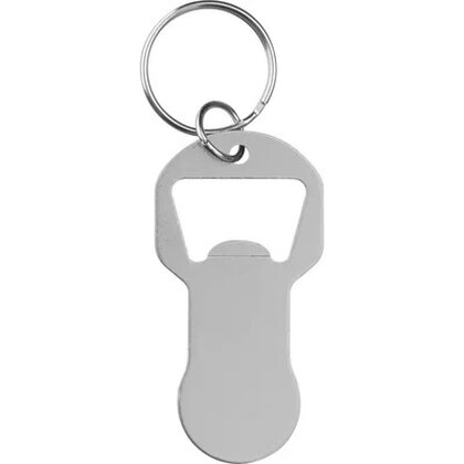 Recycled aluminum keychain with shopping cart release and bottle opener OLIVER