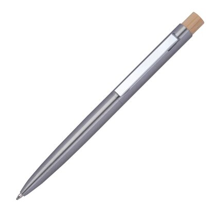 Recycled stainless steel ballpen with bamboo pusher SAVANNAH