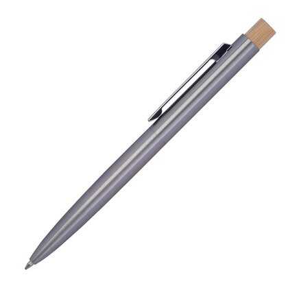 Recycled stainless steel ballpen with bamboo pusher SAVANNAH